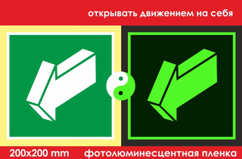 E19 открывать движением на себя (фотолюминесцентная пленка, 200х200 мм) - Знаки безопасности - Эвакуационные знаки - ohrana.inoy.org