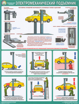 ПС54 Безопасность в авторемонтной мастерской. электромеханический подъемник (ламинированная бумага, А2, 1 лист) - Плакаты - Автотранспорт - ohrana.inoy.org